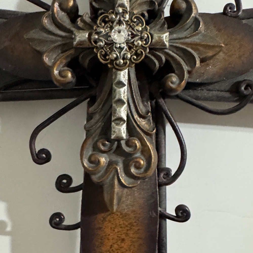 Elegant Large Metal Black and Brown Wall Cross Decor - Picture 4 of 8